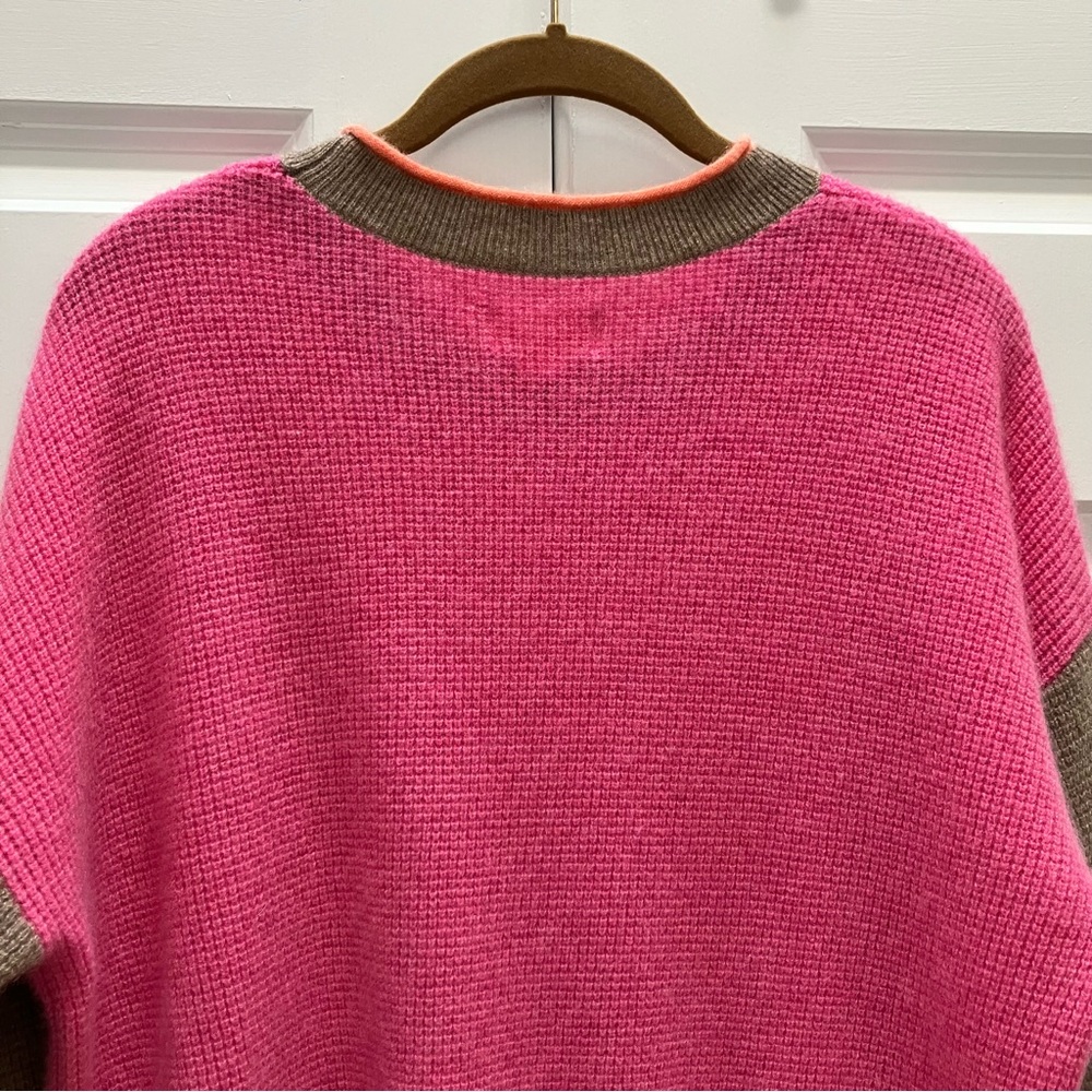 Maeve Anthropologie 100% Cashmere Colorblock Sweater Waffle Knit Pink Large - Picture 9 of 14